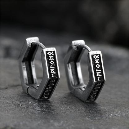 Viking Hexagon Runes Hoop Earrings for