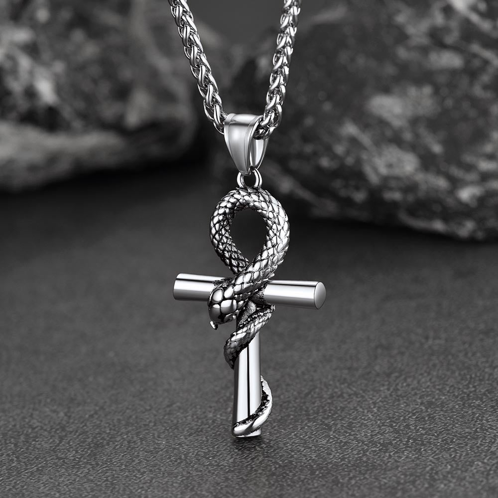 Snake Ankh Cross Necklace Egyptian Pendant for