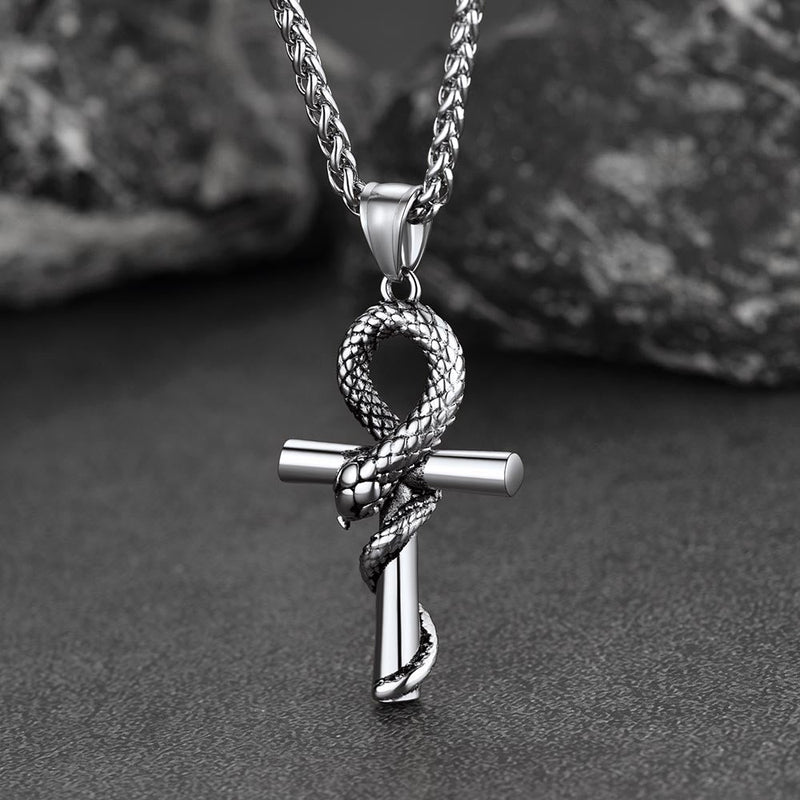 Snake Ankh Cross Necklace Egyptian Pendant for