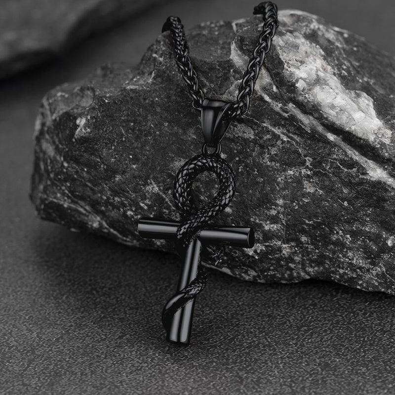 Snake Ankh Cross Necklace Egyptian Pendant for
