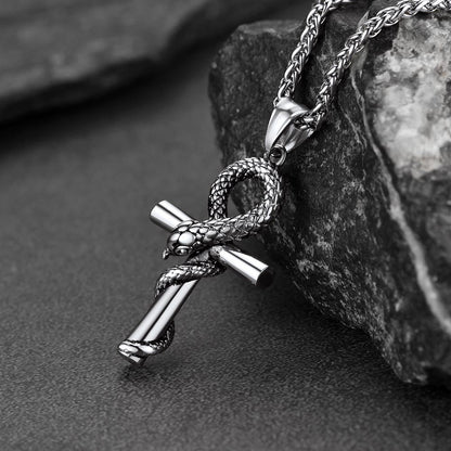 Snake Ankh Cross Necklace Egyptian Pendant for