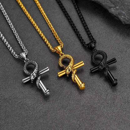 Snake Ankh Cross Necklace Egyptian Pendant for