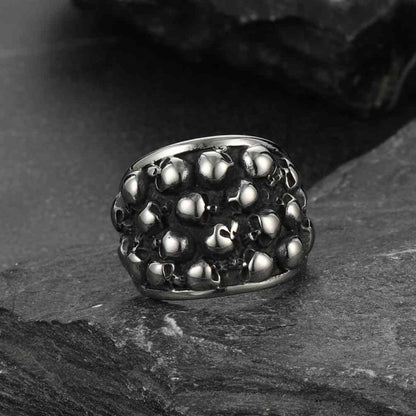 Gothic Skeleton Multi Skull Stainless Steel Band Ring for