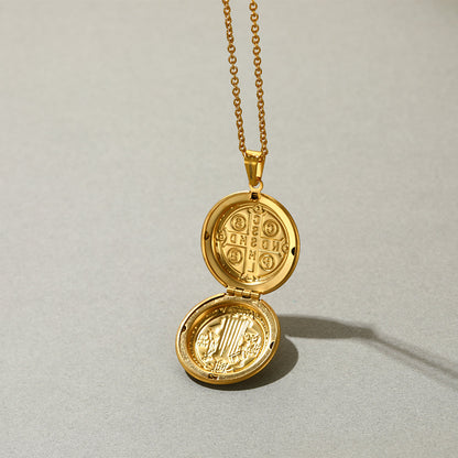 Faithheart Custom Engraving Saint Benedict of Nursia Pendant Locket Necklace