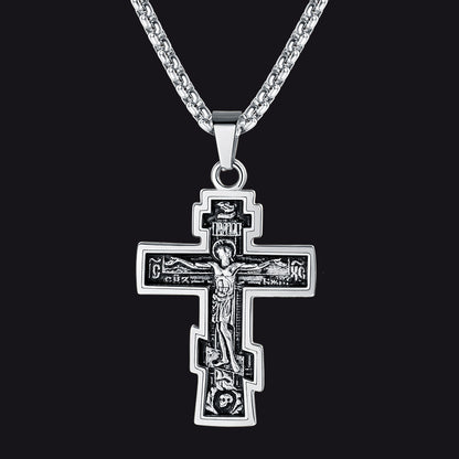 Christian Russian Orthodox Cross Pendant Necklace for