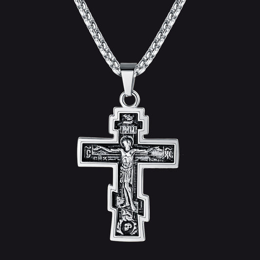 Christian Russian Orthodox Cross Pendant Necklace for
