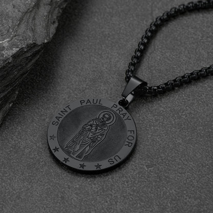 Faithheart St Paul Round Necklace Engraved Catholic Saints Medal Jewelry