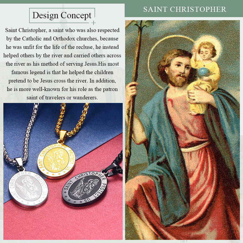 Oval Christian Saint Christopher Protection Medal Necklace for