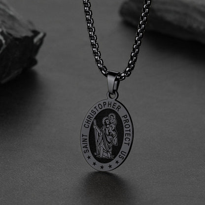 Oval Christian Saint Christopher Protection Medal Necklace for