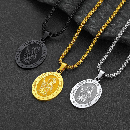 Oval Christian Saint Christopher Protection Medal Necklace for