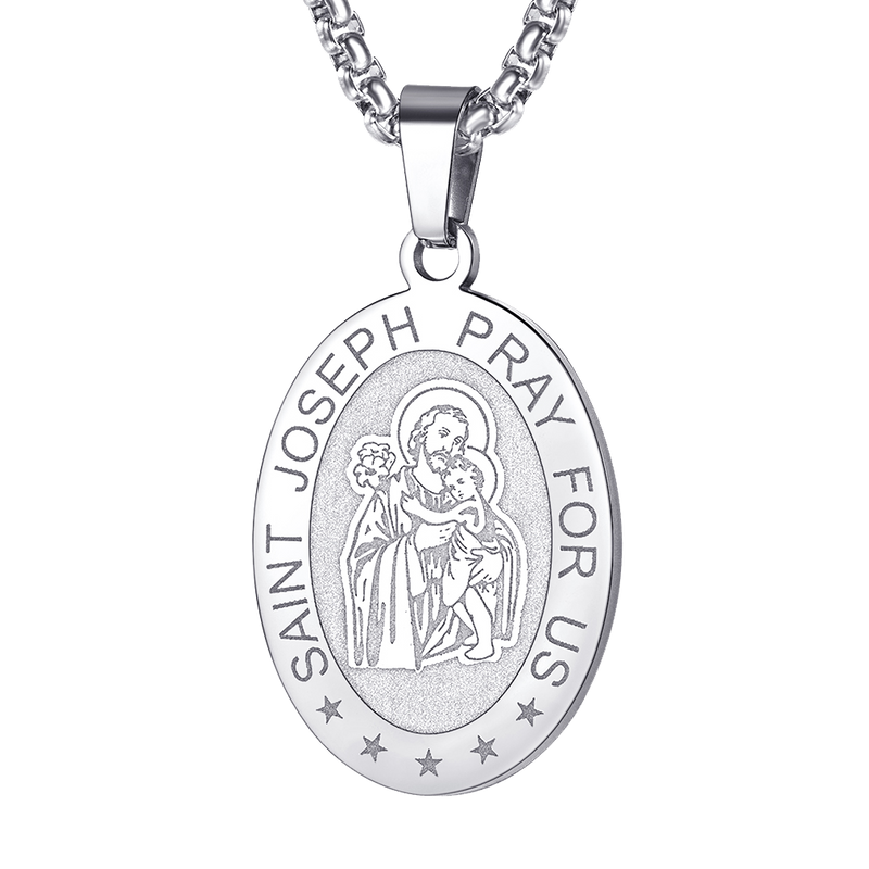 Saint Joseph Engraved Necklace Catholic Saints Medal
