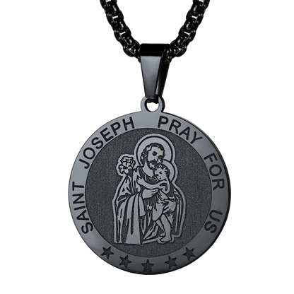 Flash Engraved Catholic Saint Joseph Pendant Necklace