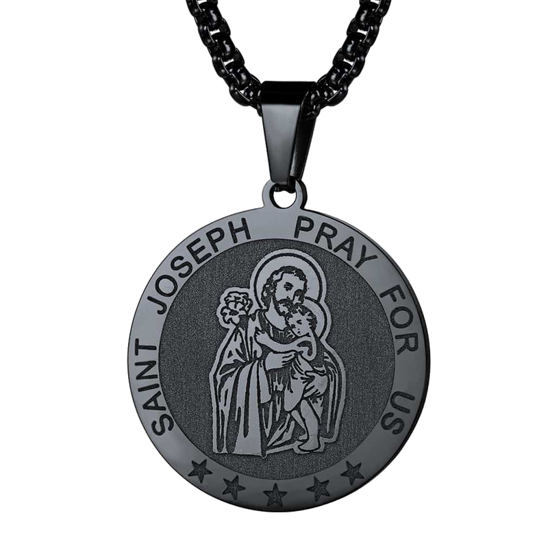 Flash Engraved Catholic Saint Joseph Pendant Necklace