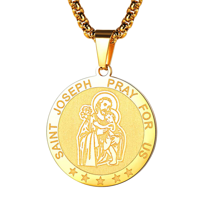Flash Engraved Catholic Saint Joseph Pendant Necklace