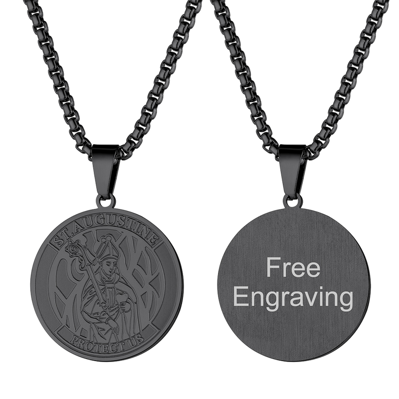 Engraved Saint Augustine Necklace Saint Medal Jewelry