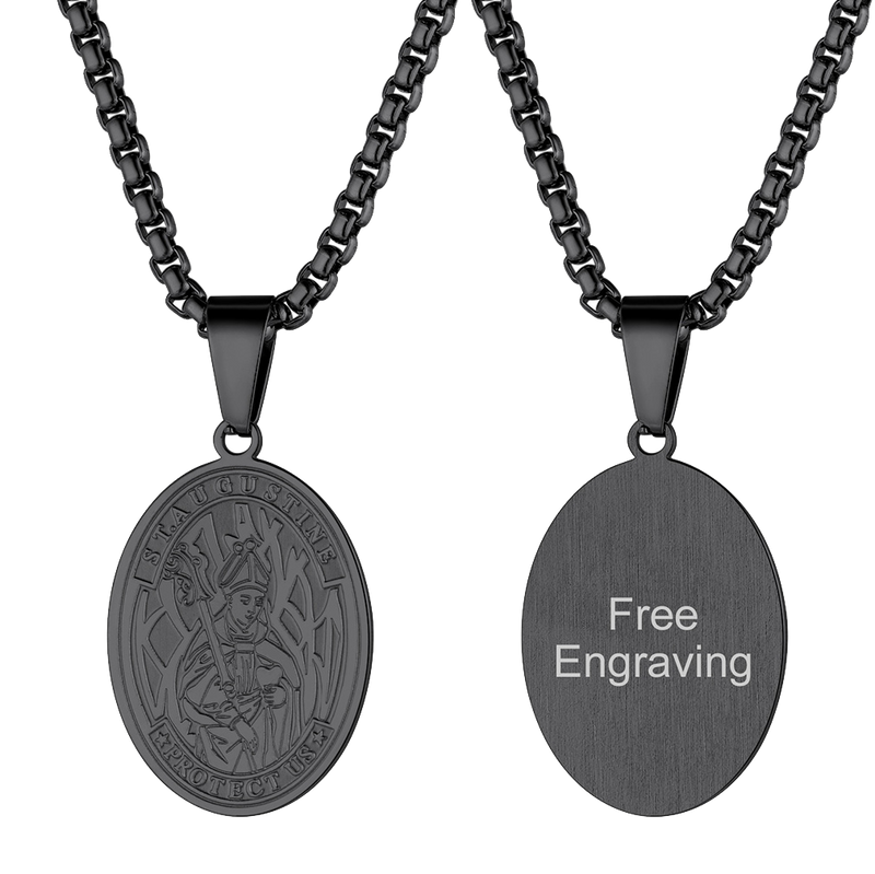 Engraved Saint Augustine Necklace Catholic Medal Necklace
