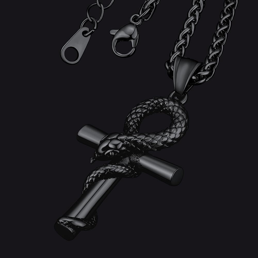 Snake Ankh Cross Necklace Egyptian Pendant for