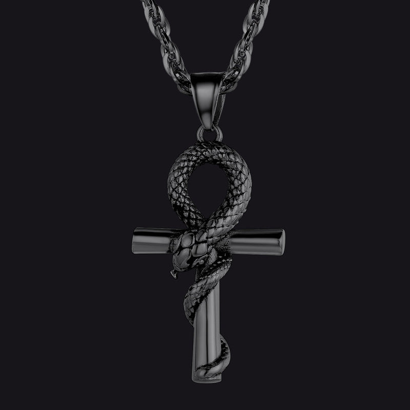 Snake Ankh Cross Necklace Egyptian Pendant for