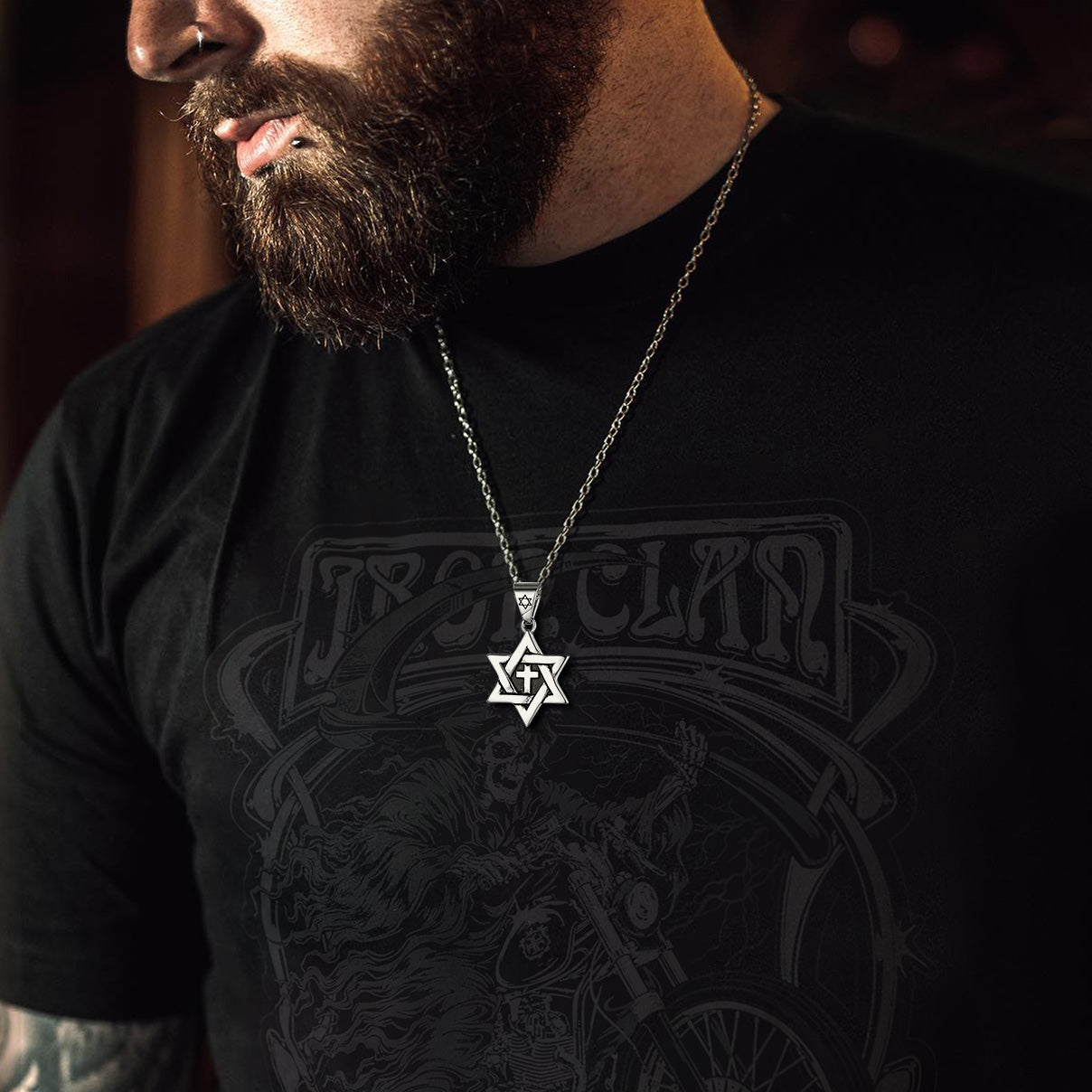 Jewish Star of David With Cross Necklace for