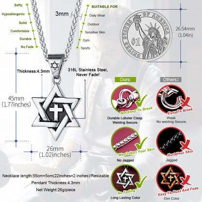 Jewish Star of David With Cross Necklace for