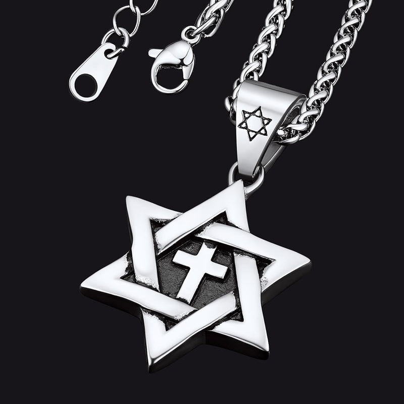 Jewish Star of David With Cross Necklace for