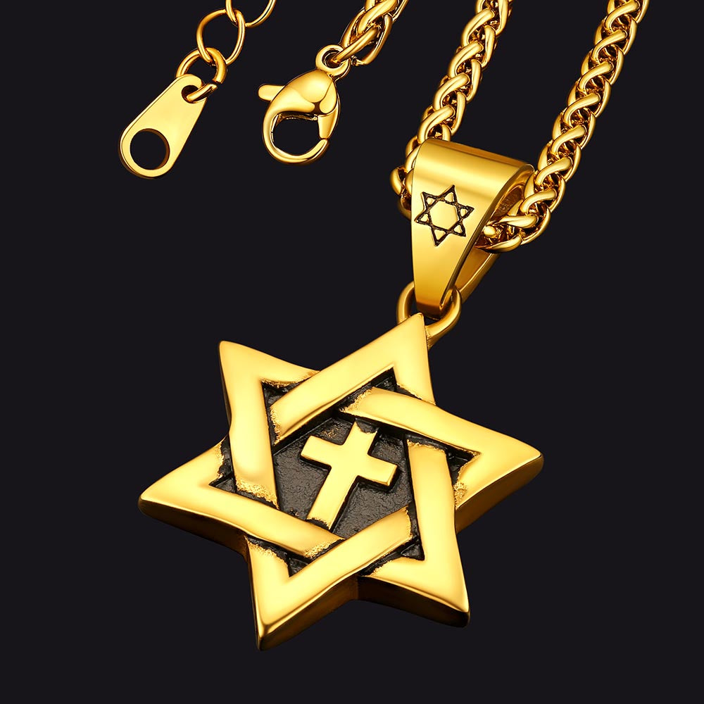 Jewish Star of David With Cross Necklace for