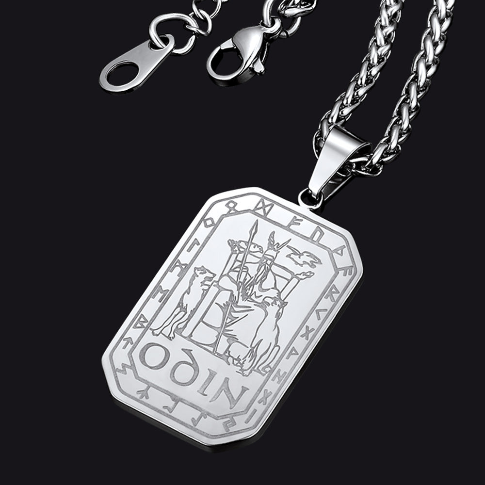Viking Rune Odin Dog Tag Pendant Necklace for