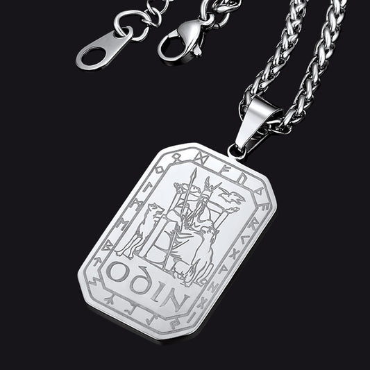 Viking Rune Odin Dog Tag Pendant Necklace for
