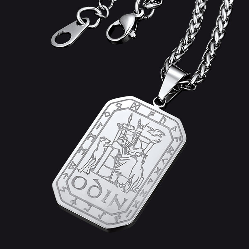 Viking Rune Odin Dog Tag Pendant Necklace for