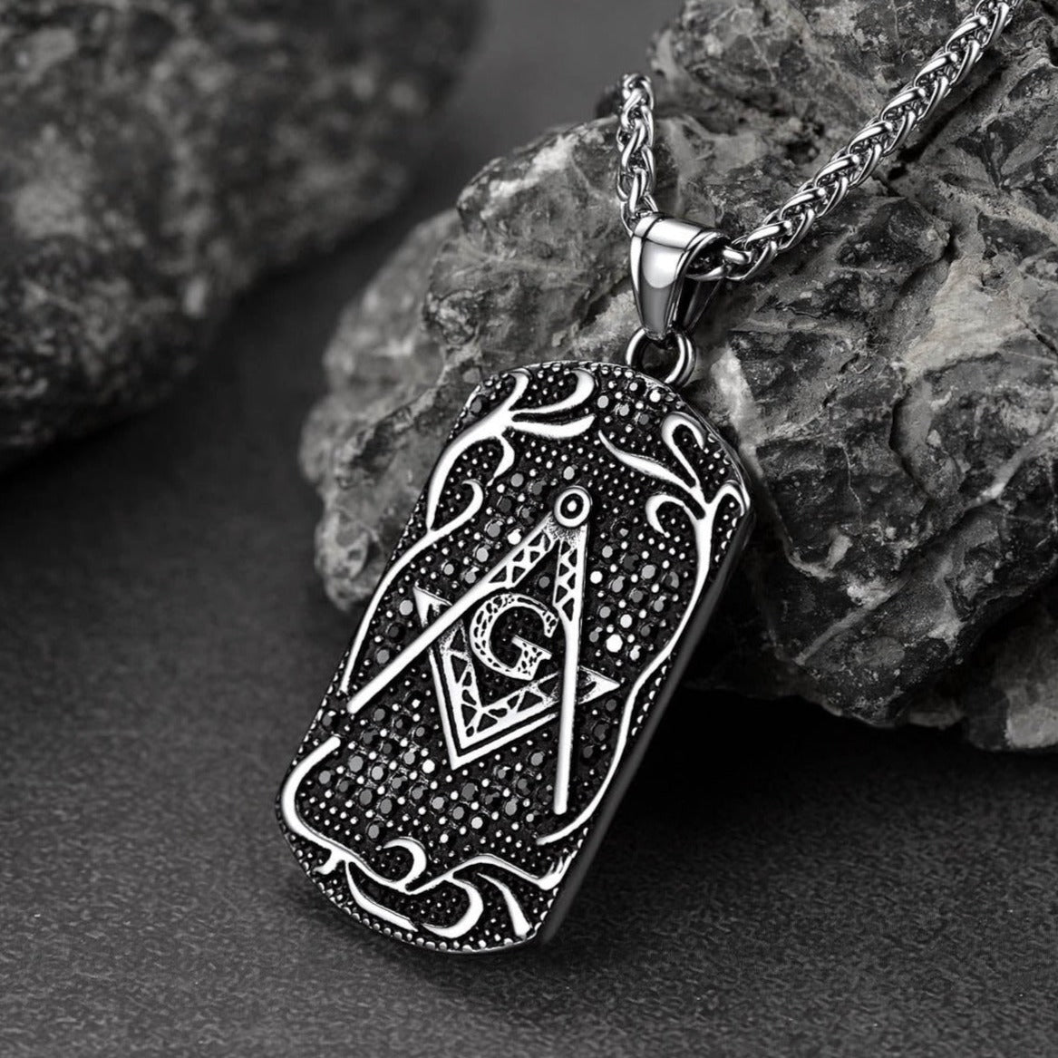 Engraved Masonic Freemason Dog Tag Necklace for