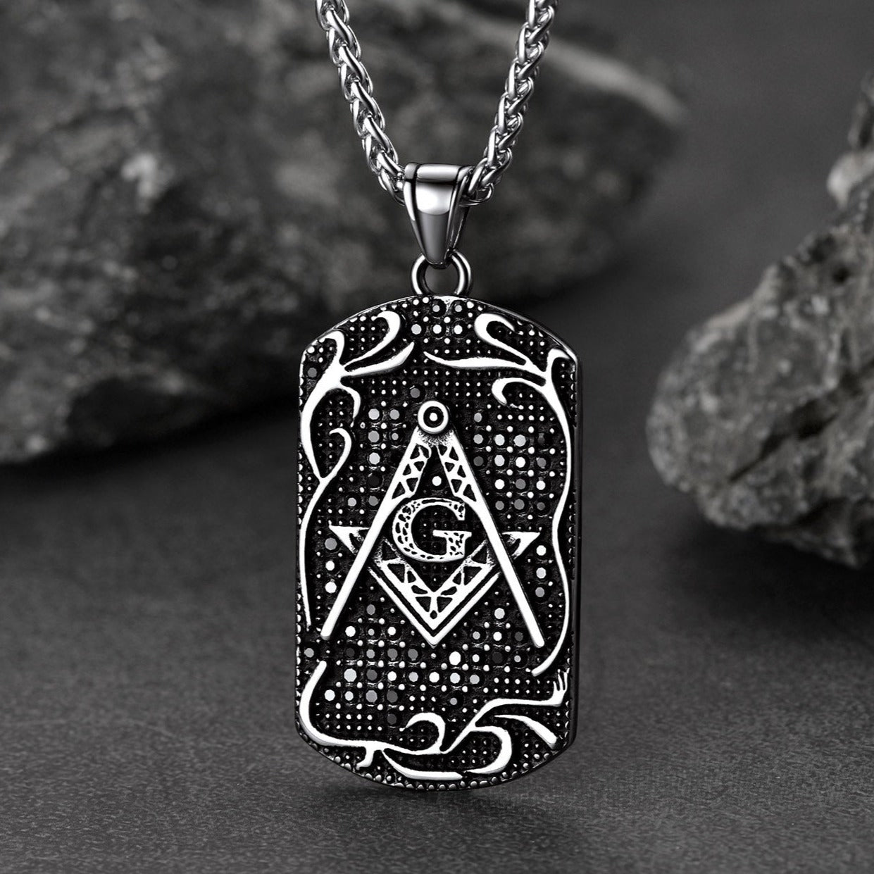 Engraved Masonic Freemason Dog Tag Necklace for