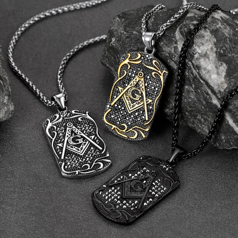 Engraved Masonic Freemason Dog Tag Necklace for