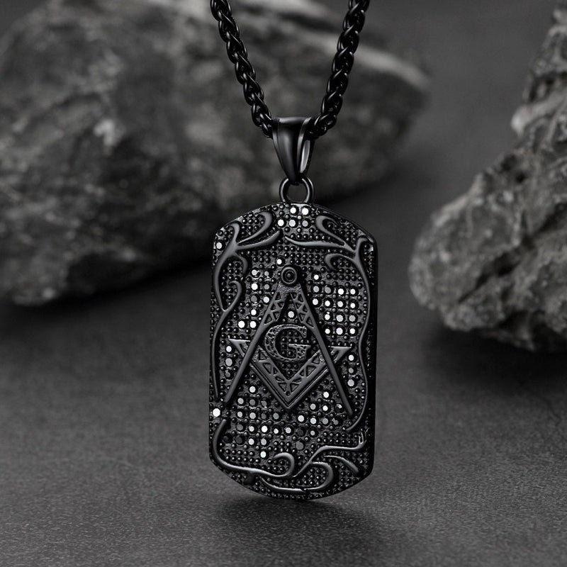 Engraved Masonic Freemason Dog Tag Necklace for