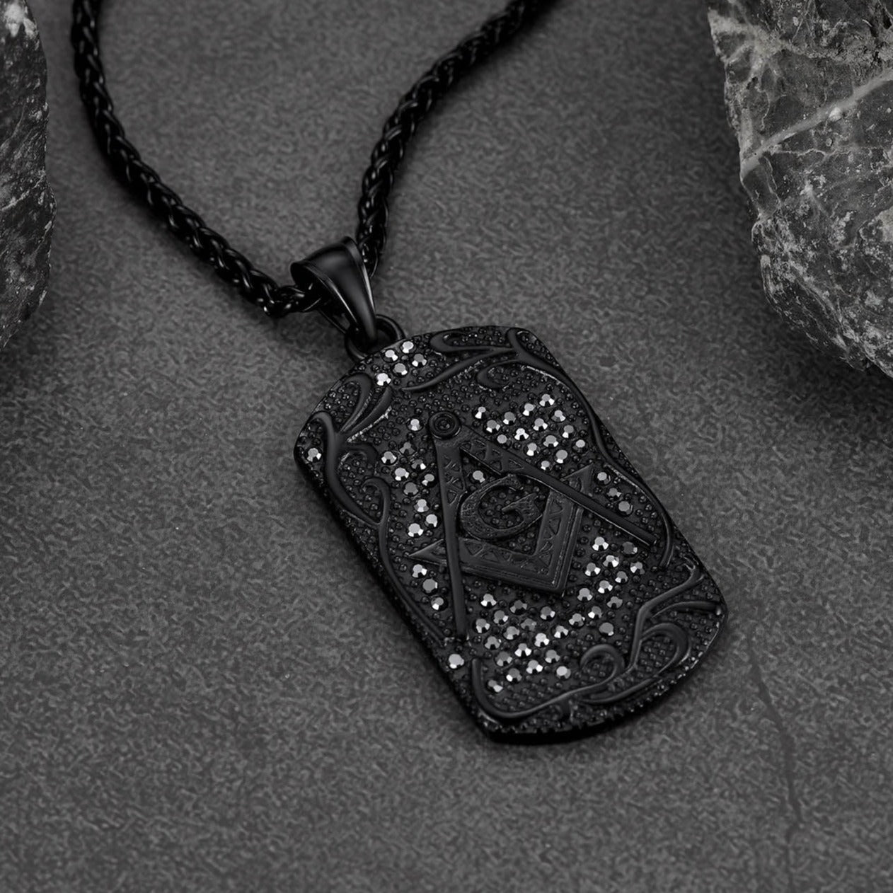 Engraved Masonic Freemason Dog Tag Necklace for