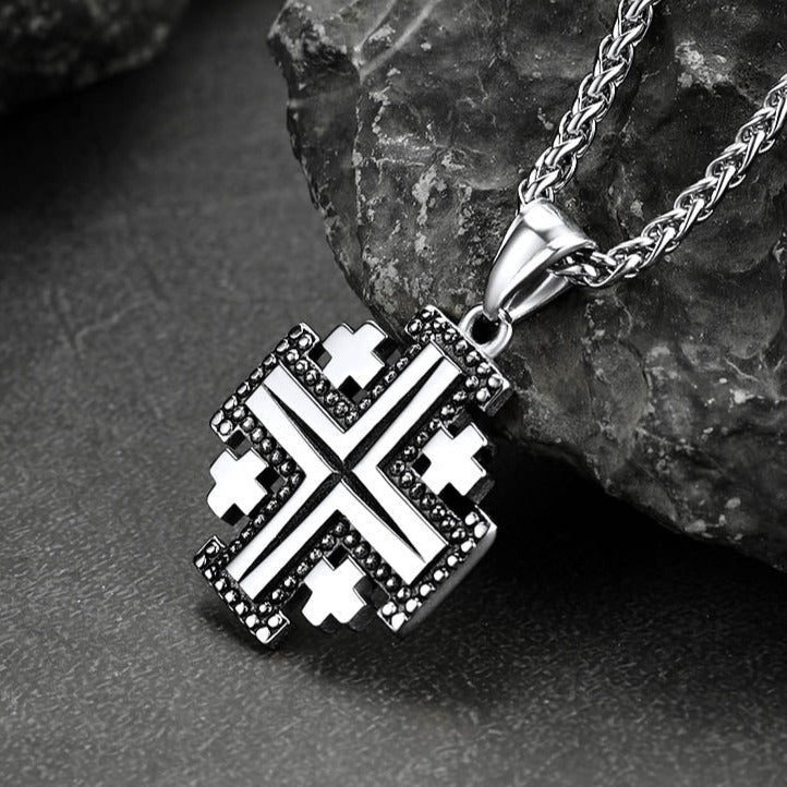 Religious Jerusalem Cross Necklace Stainless Steel