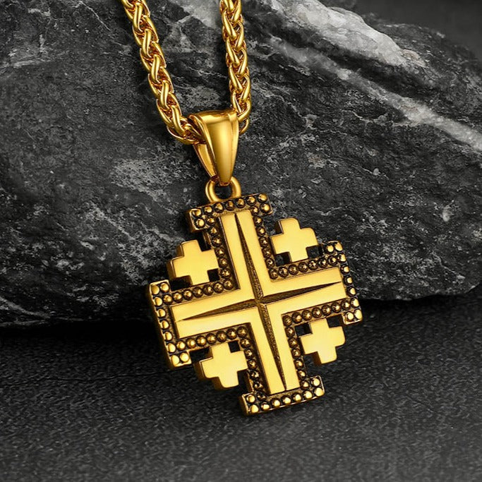 Religious Jerusalem Cross Necklace Stainless Steel