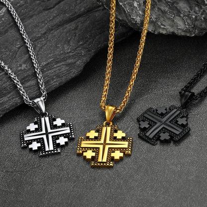 Religious Jerusalem Cross Necklace Stainless Steel