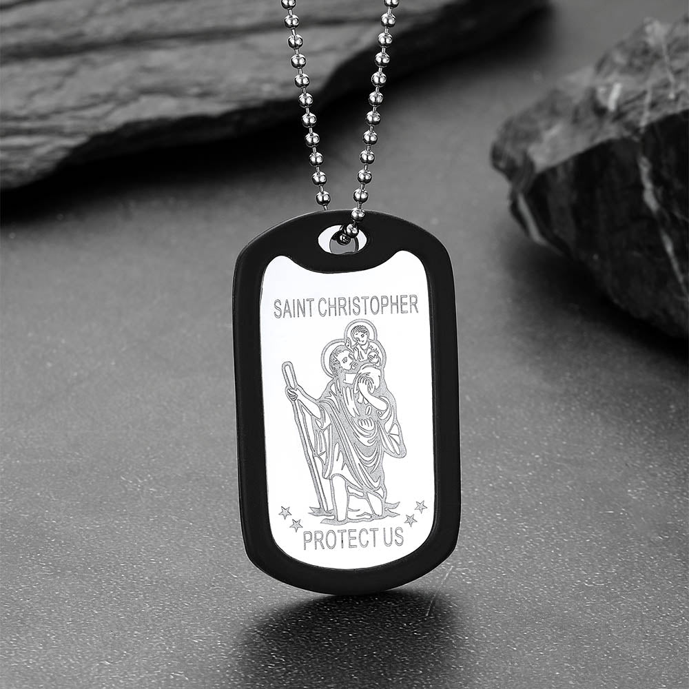 Custom Engraved Saint Christopher Dog Tag Necklace for