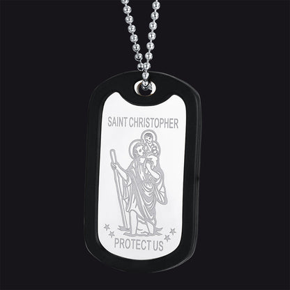 Custom Engraved Saint Christopher Dog Tag Necklace for