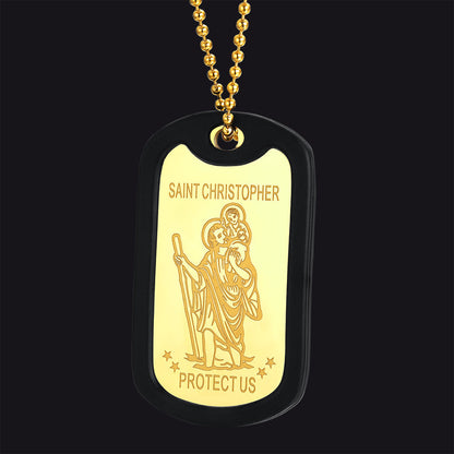 Custom Engraved Saint Christopher Dog Tag Necklace for