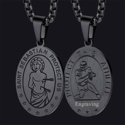 Saint Sebastian Football Necklace Medal for Protection in Stainless Steel
