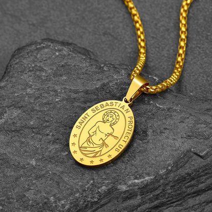 Saint Sebastian Football Necklace Medal for Protection in Stainless Steel