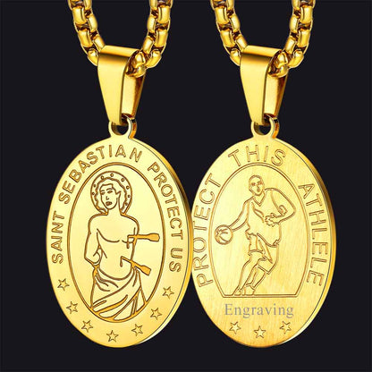 St Sebastian Basketball Medal Necklace for