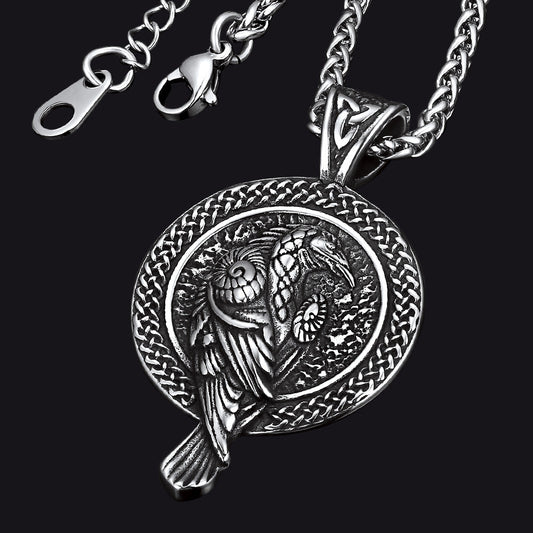 Viking Odin's Raven Pendant Necklace for