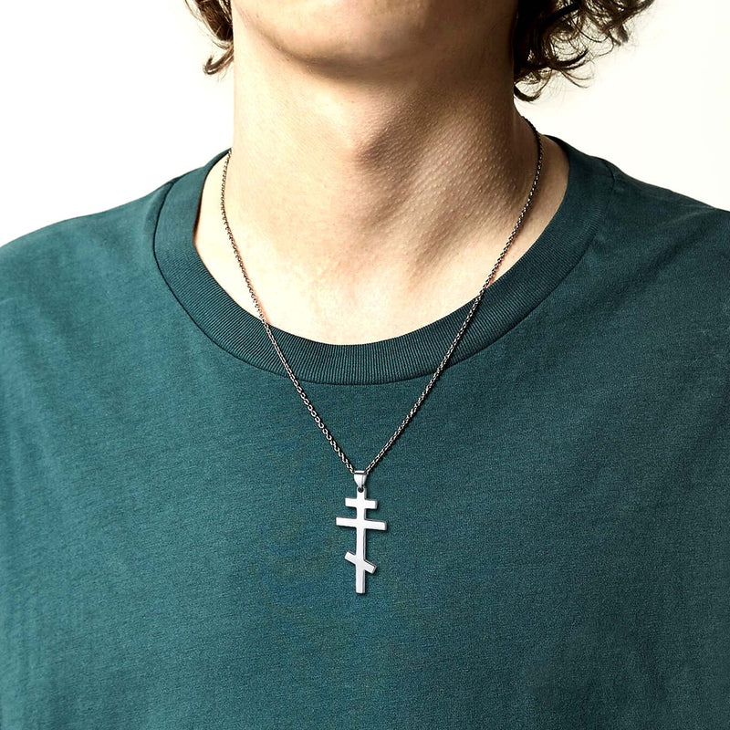 Sterling Silver Russian Orthodox Cross Necklace