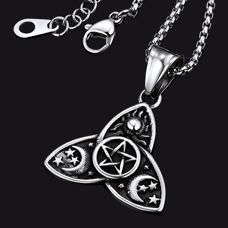 Triple Moon Goddess Pentagram Necklace for