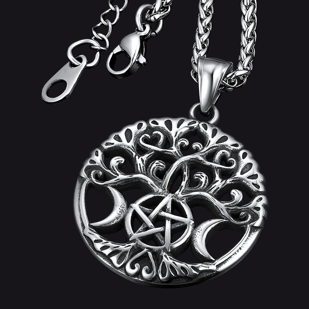Pentacle Moon Tree of Life Necklace for