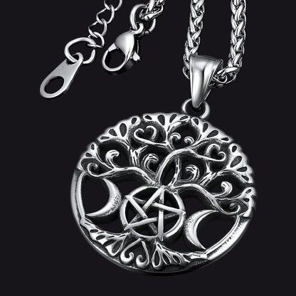 Pentacle Moon Tree of Life Necklace for