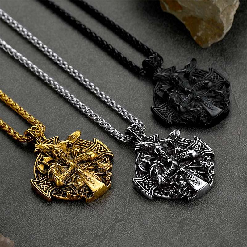 Norse Viking Odin Cross Pendant Necklace for