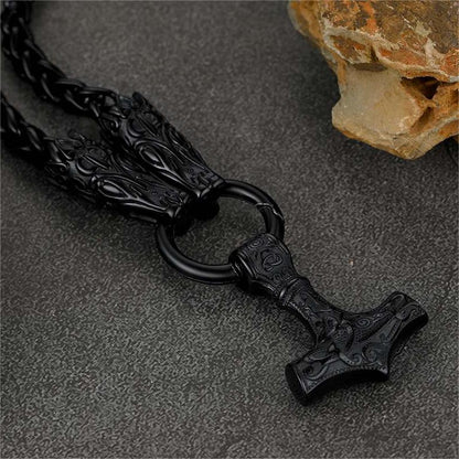 Viking Thor's Hammer Mjolnir Necklace for With Wolf Chain